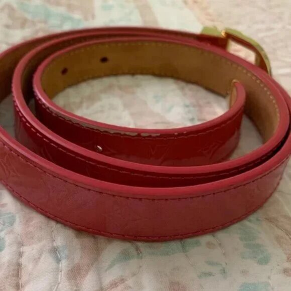 READ DESCR Louis Vuitton Red Monogram Belt w/ Dust Bag Size 36 USED WORN OUT! - Picture 5 of 11